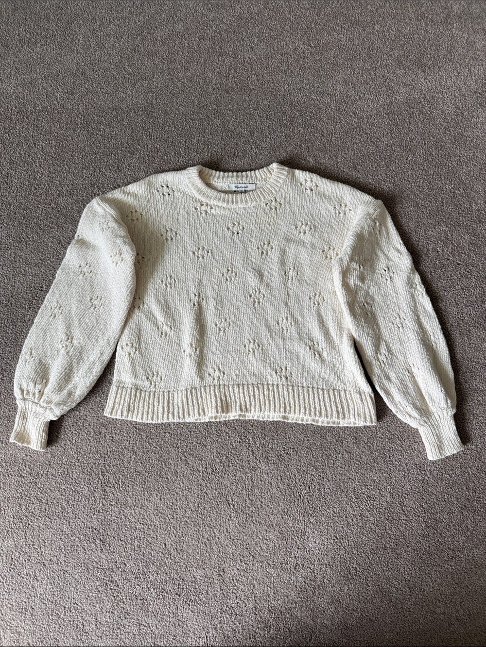 Madewell Cream Eyelet Knit Crewneck Sweater